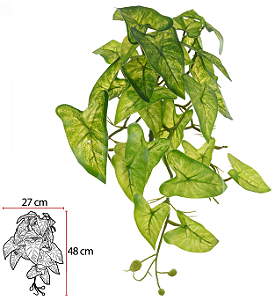 Planta Artificial Folhagem Caladium Pendurar Rela Toque X30 Verde 2T 55cm