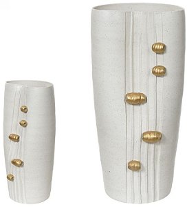 Vaso Decorativo Ceramica Branco Dourado 38cm