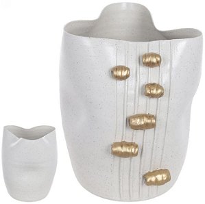 Vaso Decorativo Ceramica Branco Dourado 25cm