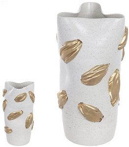 Vaso Decorativo Ceramica Branco Dourado 28cm