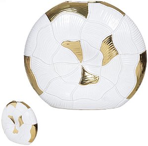 Vaso Decorativo Ceramica Branco Dourado 25cm
