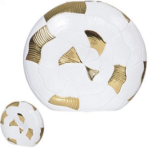 Vaso Decorativo Ceramica Branco Dourado 33cm