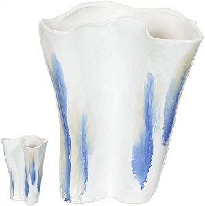 Vaso Decorativo Ceramica Branco Azul 28cm