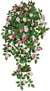 Planta Artificial Folhagem Rosa Pendurar X42 Rosa 90cm