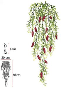 Planta Artificial Folhagem Pimenta Pendurar X14 Vermelho 75cm