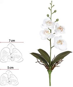 Haste Orquidea Phalaenopsis Real Toque C/Folha X4 Branco 29cm