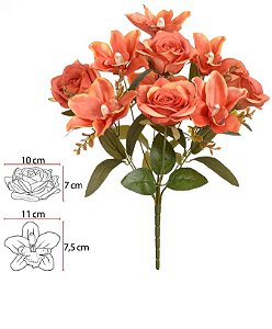 Buque Rosa Orquidea Cymbidium X10 Laranja Outono 43cm