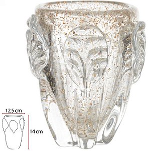 Vaso Decorativo Vidro Tipo Murano Transparente Dourado 14cm