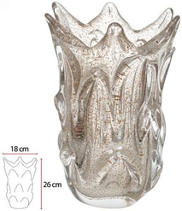 Vaso Decorativo Vidro Tipo Murano Transporte Dourado 26cm