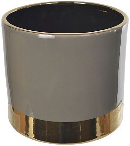 Vaso Decorativo Porcelana Cinza Dourado 18cm