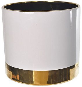 Vaso Decorativo Porcelana Branco Dourado 18cm