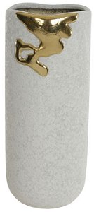 Vaso Decorativo Ceramica Melted Branco Dourado 33cm