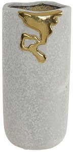Vaso Decorativo Ceramica Melted Branco Dourado 25,5cm