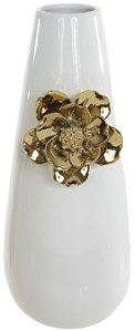 Vaso Decorativo Ceramica Branco Dourado 32,3cm