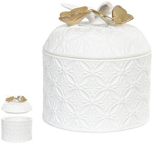 Caixa Decorativa Porcelana Branco Dourado 9,5cm