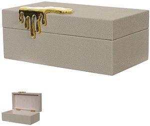 Caixa Decorativa Madeira e Tecido Bege 8,5cm