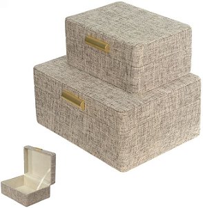 Kit Caixas Decorativas MDF Revest Pu C/2 Pcs Areia 22,8cm