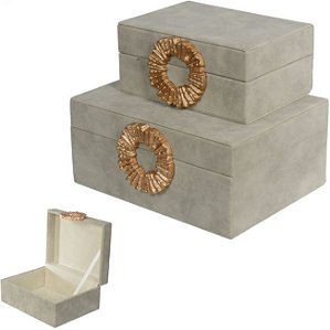 Kit Caixas Decorativas MDF Revest Pu C/2 Pcs Cinza 22,8cm