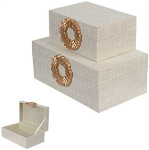 Kit Caixas Decorativas MDF Revest Pu C/2 Pcs Bege 23,5cm