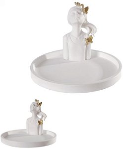 Porta Joia Poliresina Branco Dourado 8cm