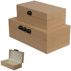Caixa Decorativa MDF Revestimento Pu Bege 28cm