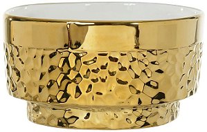 Cachepot Decorativo Porcelana Dourado Branco 10,4cm