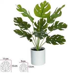 Planta Artificial Folhagem Costela De Adao Real Toque C/Pote X9 Verde 42cm