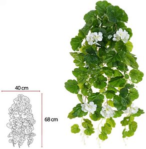 Planta Artificial Folhagem Geranio Real Toque Pendente X110 Branco 70cm