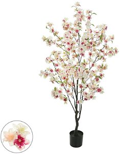 Planta Artificial Arvore Cerejeira C/Pote X744 Branco Rosa 1.4m