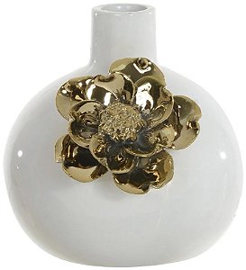 Vaso Decorativo Ceramica Branco Dourado 12,5cm
