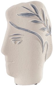 Vaso Decorativo Ceramica Rosto Off White Azul 22cm