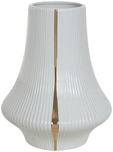 Vaso Decorativo Ceramica Branco Dourado 31cm