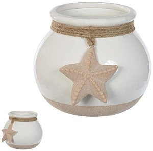 Vaso Decorativo Ceramica Estrela Branco Bege 13cm