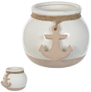 Vaso Decorativo Ceramica Ancora Branco Bege 19cm