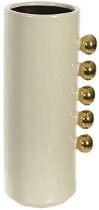 Vaso Decorativo Ceramica Balls Off White Dourado 10,5cm