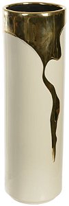 Vaso Decorativo Ceramica Melted Off White Dourado 38cm