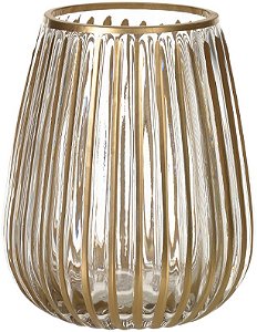 Vaso Decorativo Vidro Transparente Dourado 24cm
