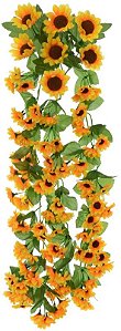 Planta Artificial Folhagem Girassol Pendente X106 Amarelo 70cm