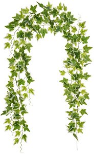 Planta Artificial Folhagem Guirlanda Real Toque X194 Verde Branco 1,8m