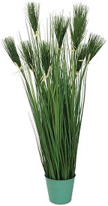 Planta Artificial Folhagem Grass Papiro C/Print C/Pote X9 Verde 1.23m