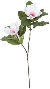 Planta Artificial Folhagem Haste Magnolia Real Toque X2 Branco Rosa 69cm
