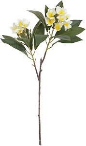 Planta Artificial Haste Plumeria Real Toque X14 Branco Amarelo 86cm