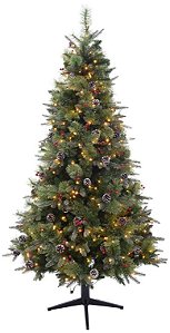 Planta Artificial Arvore Natal C/Berry E Pinha 1360 Tips 400 Leds C/Base Giratoria Verde 2.1m