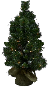 Planta Artificial Arvore Natal C/Led E Pinha 60 Tips C/Base Juta Verde 60cm