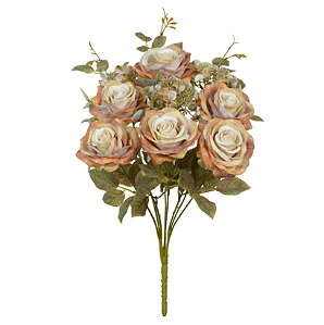 Buquê Artificial Rosa Hortensia C/Proteção UV X9 (ocre outono) 48cm