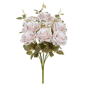 Buquê Artificial Rosa Hortensia C/Proteção UV X9 (off white outono) 48cm