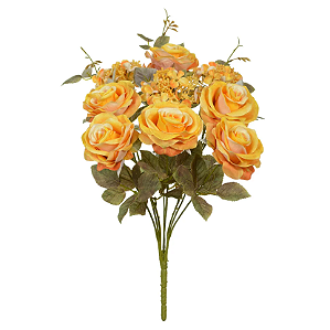 Buquê Artificial Rosa Hortensia C/Proteçâo UV X9 (amarelo outono) 48cm