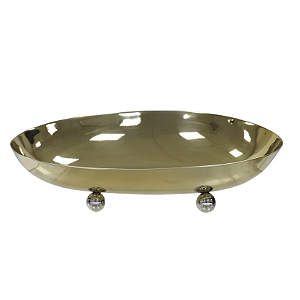 Centro De Mesa Aço Inox Balls Com Pe (dourado prata) 8,5X28X18,5cm