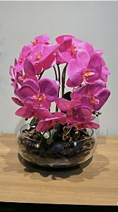 Arranjo Artificial 4 Orquideas Rosas + Vaso Transparente 28cm