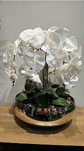 Arranjo 8 Orquideas Brancas + Vaso Dourado 35cm